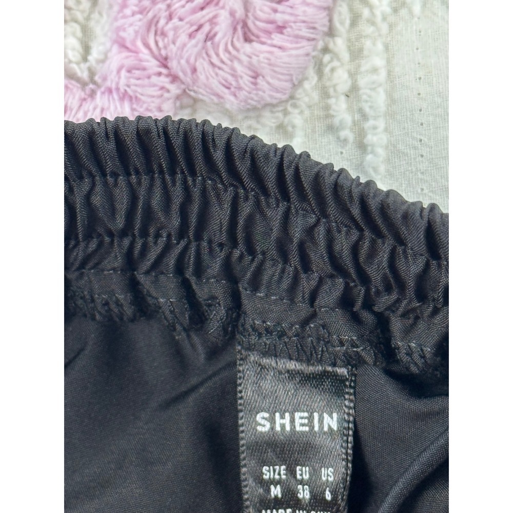 Shein Women's Black Cargo Pants Wide M Leg High Waist Drawstring Casual Trousers - Picture 8 of 9
